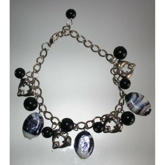 Silver Bracelet Black White Stone Women's Fashion Boho Jewelry Beauty New - Picture 3 of 3